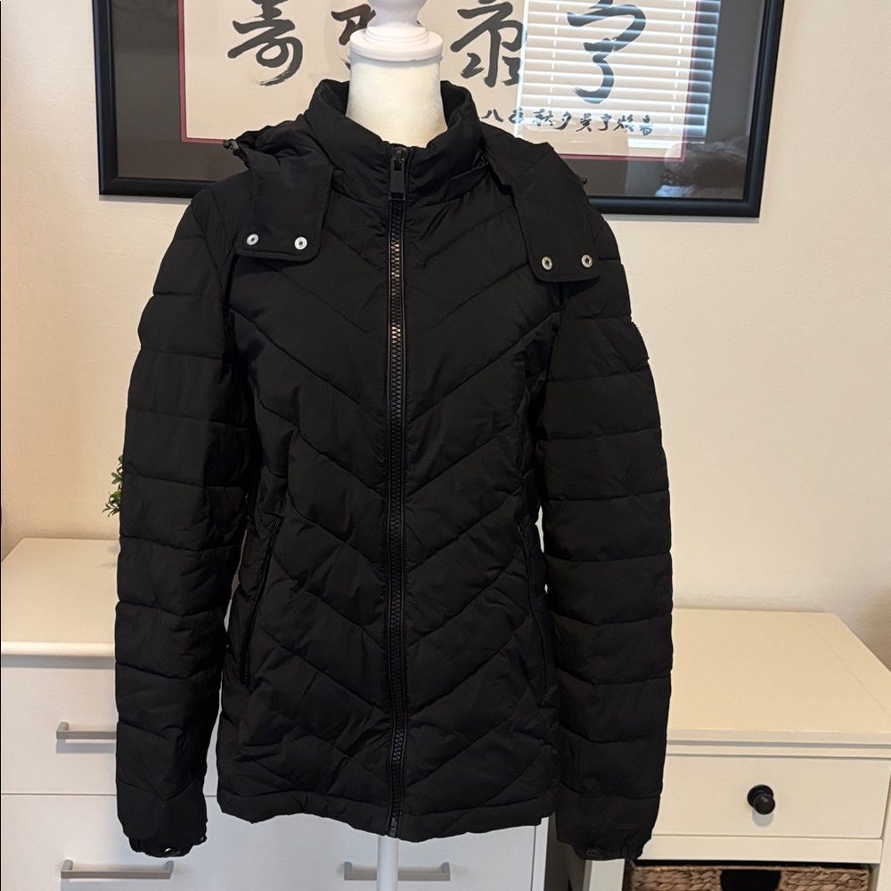 Guess Women's Black Hooded Puffer Jacket